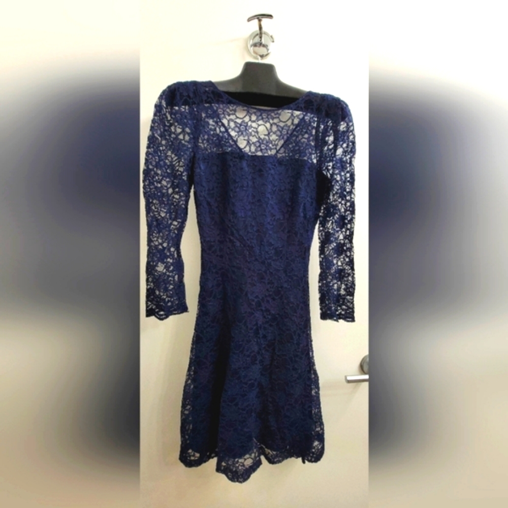 Catherine Malandrino Lace A line navy blue dress